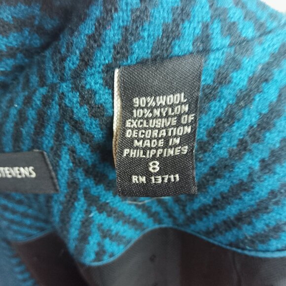 Wool Chevron Longline Trench Duster Blazer Jacket Women Blue Valerie Stevens 8 - Picture 10 of 11